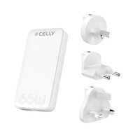 Celly 65W Evrensel GaN Çoklu Fiş Beyaz Duvar Şarj Aleti