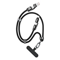 Bix 240W USB-A Ve USB-C - Lightning Çok Fonksiyonlu Örgü Askı İpli 1.5 M Veri Ve Hızlı Şarj Kablosu Siyah