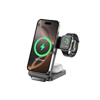 Bix TPS01 3’in 1 15 W Telefon TWS - Kulaklık - Akıllı Saat Işıklı Çok Fonksiyonlu Kablosuz Şarj Cihazı Siyah