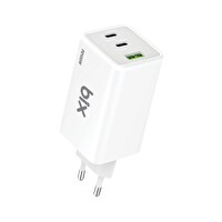 Bix BX3P101G 100W GaN Üçlü Portlu PD PPS Destekli USB-C USB-A Hızlı Şarj Adaptörü Beyaz