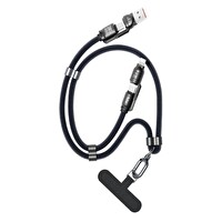 Bix 240W USB-A Ve USB-C - Lightning Çok Fonksiyonlu Örgü Askı İpli 1.5 M Veri Kablosu Ve Hızlı Şarj Mavi