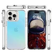 Bix iPhone 16 Pro Uyumlu Çizilmeye Dayanıklı Rainbow Geçişli Şeffaf Mavi Telefon Kılıfı