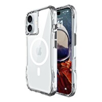 Bix iPhone 16 Plus Uyumlu Octagon Hava Yastıklı MagSafe Antrasit Kristal Şeffaf Telefon Kılıfı