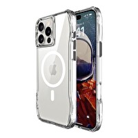 Bix iPhone 16 Pro Max Uyumlu Octagon Hava Yastıklı MagSafe Antrasit Kristal Şeffaf Telefon Kılıfı