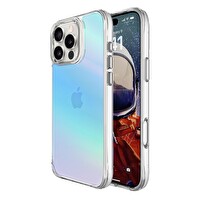 Bix iPhone 16 Pro Max Uyumlu Çizilmeye Dayanıklı Rainbow Geçişli Şeffaf Mavi Telefon Kılıfı