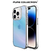 Bix iPhone 14 Pro Max Pure Rainbow Renk Geçişli Şeffaf Kılıf Çizilmeye Dayanıklı Darbe Emici Mavi