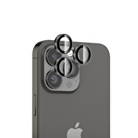 Bix iPhone 15 Pro / 15 Pro Max Lens Koruyucu Kamera Lensi 9H Gerçek Cam Crystal AR+AF Siyah Titanyum