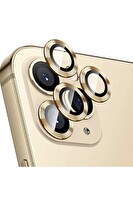 Teknoparkta iPhone 11 Pro Max Uyumlu Kamera Koruyucu Lens Mercek Metal Çerçeveli 3lü Set Gold Altın