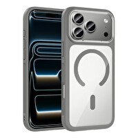 Başkenttekno iPhone 17 Pro Max Kılıf Kablosuz Şarj Özellikli Metal Kamera Çerçeveli Tiko Kapak Gri 