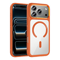 Başkenttekno iPhone 17 Pro Max Kılıf Kablosuz Şarj Özellikli Metal Kamera Çerçeveli Tiko Kapak Turuncu