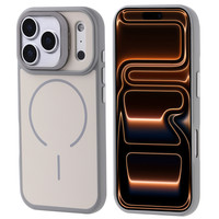 Başkenttekno iPhone 17 Pro Max Kılıf Kablosuz Şarj Özellikli Kamera Standlı Notron Kapak Gri 