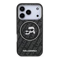 Karl Lagerfeld iPhone 17 Pro Max Kılıf Karl Lagerfeld Lisanslı Parlayan Simli Karl & Choupette Heads Kapak Siyah 