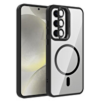 Başkenttekno Samsung Galaxy S25 FE Kılıf Standlı ve Kamera Lens Hediyeli M-Safe Şarj Özellikli Etro Kapak Siyah 