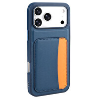 Başkenttekno iPhone 17 Pro Uyumlu Kartlıklı Süni Deri X-Kart Cüzdan Silikon Kapak Lacivert 