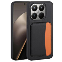 Başkenttekno Xiaomi 15T Uyumlu Kartlıklı Süni Deri X-Kart Cüzdan Silikon Kapak Siyah 