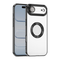 Başkenttekno iPhone 17 Air Kılıf Logo Gösteren Parlak Kenarlı Kamera Lens Korumalı Şeffaf Omega Silikon Kapak Siyah 