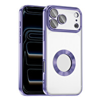 Başkenttekno iPhone 17 Pro Kılıf Logo Gösteren Parlak Kenarlı Kamera Lens Korumalı Şeffaf Omega Silikon Kapak Lila