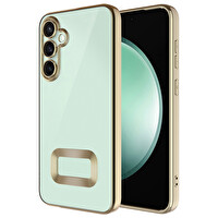 Başkenttekno Samsung Galaxy S25 FE Kılıf Logo Gösteren Parlak Kenarlı Kamera Lens Korumalı Şeffaf Omega Silikon Kapak