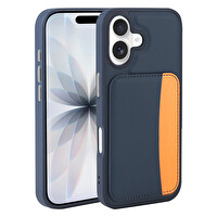 Başkenttekno iPhone 16 Uyumlu Kartlıklı Süni Deri X-Kart Cüzdan Silikon Kapak