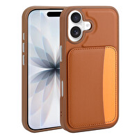 Başkenttekno iPhone 16 Uyumlu Kartlıklı Süni Deri X-Kart Cüzdan Silikon Kapak
