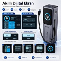 NPO WP001A 2XUSB-C 1XUSB-C Kablolu Led Ekranlı 205W 27.000mAh PD GaN3 Smart Powerbank