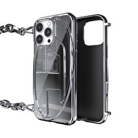 Diesel iPhone 16 Pro Max Uyumlu Oval D Parlak Zincirli Kılıf - Gümüş