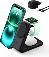 Belkin UltraCharge MagSafe Uyumlu 3'ü 1 Arada Qi2 45W Adaptör 25W Siyah Kablosuz Şarj Cihazı
