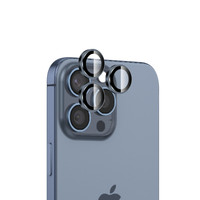 Bix iPhone 15 -15 Pro Max Safir Lens Koruyucu 3D Kamera Camı 9H Premium Lens Kapağı Mavi Titanyum