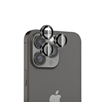 Bix iPhone 15 -15 Pro Max Safir Lens Koruyucu 3D Kamera Camı 9H Premium Lens Kapağı Siyah Titanyum