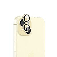 Bix iPhone 15- 15 Plus Safir Lens Koruyucu 3D Kamera Camı 9H Premium Lens Kapağı Sarı