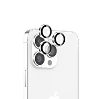 Bix iPhone 15- 15 Pro Max Safir Lens Koruyucu 3D Kamera Camı 9H Premium Lens Kapağı Beyaz Titanyum