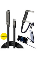 Piyatec 240W Hızlı Şarj Kablosu 90 Derece Dirsek Tasarımlı Entegre Katlanabilir Telefon Standlı