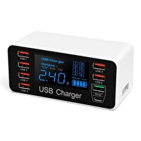 Powermaster PM-26057 8 Portlu LCD Ekranlı Akıllı 7xUSB ve Type-C PD Şarj İstasyonu