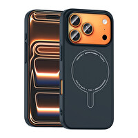 Başkenttekno iPhone 17 Pro Kılıf M-Safe Şarj Özellikli Kamera Korumalı Premium Elio Sert PC Kapak Lacivert 