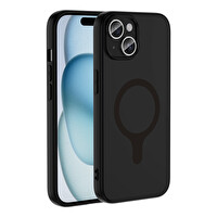 Başkenttekno iPhone 15 Kılıf M-Safe Şarj Özellikli Kamera Korumali Premium Soft Aris Silikon Kapak Siyah 