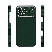 Başkenttekno iPhone 17 Pro Uyumlu  400D MagSafe Şarj Özellikli Kılıf Premium Paris Zerre Sert PC Kapak Koyu Yeşil