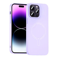 Başkenttekno iPhone 14 Pro Max Kılıf M-Safe Şarj Özellikli Kamera Korumalı Premium Elio Sert PC Kapak Lila
