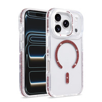 Başkenttekno iPhone 17 Pro Kılıf Premium M-Safe Şarj Özellikli Şeffaf Kenari Taşli Simli Tera Silikon Kapak Mürdüm 