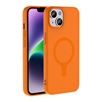 Başkenttekno iPhone 14 Kılıf M-Safe Şarj Özellikli Kamera Korumali Premium Soft Aris Silikon Kapak Turuncu
