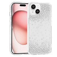 Başkenttekno iPhone 15 Kılıf Airbag Tasarımlı Damla Taşlı Şeffaf Pera Silikon Kapak Şeffaf