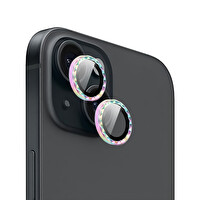 IPG iPhone 15 Uyumlu ProLENS Kamera Lens Koruyucu Elmas Kesim Çerçeveli Kırılmaz Cam Çok Renkli