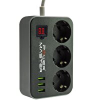 Powermaster PM-18530 3X USB 3'lü 1.8 M  2500 W Dijital Akım Korumalı Priz
