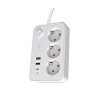 MF Product Jettpower 0370 TYPE-C 2 USB'li 3'lü Grup Priz 2 Metre Beyaz Akım Korumalı Uzatma Kablosu