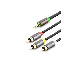 Evimdeyokyok HDX1064 3.5 MM To 3Rca 2 Line Gold 1.5 M Siyah Kablo