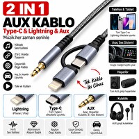 Hadron GJ027 Type-C Lightning 3.5 mm AUX Ses Kablosu Siyah Gri