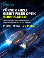 Digitus 20 Metre HDMI AOC Hibrit Fiber Optik Kablo 8K 60Hz UHD 48 Gbps HDR