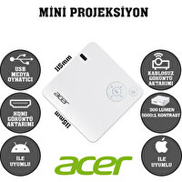 Acer C202i MR.JR011.001 WVGA 300 Lümen 5000:1 HDMI+ USB Bataryalı Tripod Mini WiFi Projeksiyon Cihazı