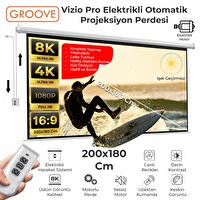 Groove Vizio Pro 200x180 CM Blackout Işık Geçirmez Elektrikli Otomatik Kumandalı Projeksiyon Perdesi + Motorlu