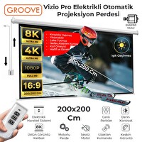 Groove Vizio Pro 200x200 CM Blackout Işık Geçirmez Elektrikli Otomatik Kumandalı Projeksiyon Perdesi + Motorlu