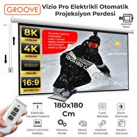 Groove Vizio Pro 180x180 CM Blackout Işık Geçirmez Elektrikli Otomatik Kumandalı Projeksiyon Perdesi + Motorlu